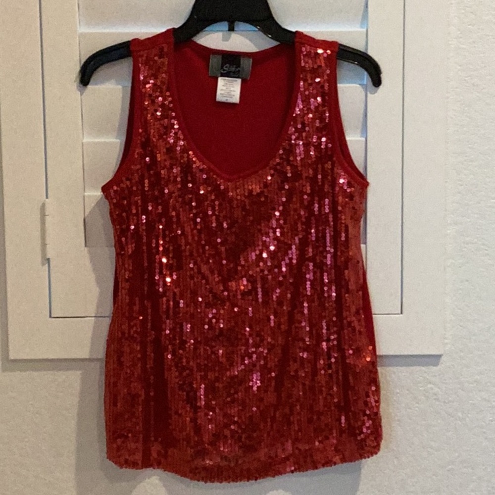 Slinky Brand Sleeveless Sequined Holiday top, Size Medium, Good Condition.